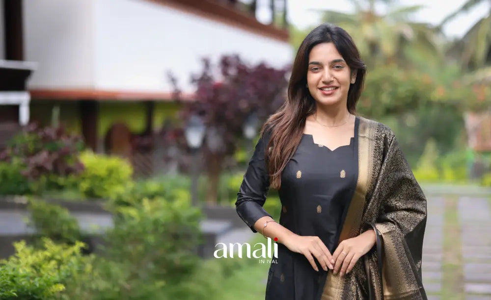 Sanvi Blended Silk Salwar - Black salwar