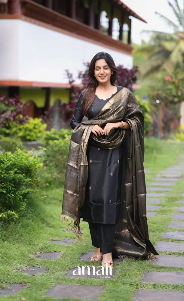 Sanvi Blended Silk Salwar - Black salwar