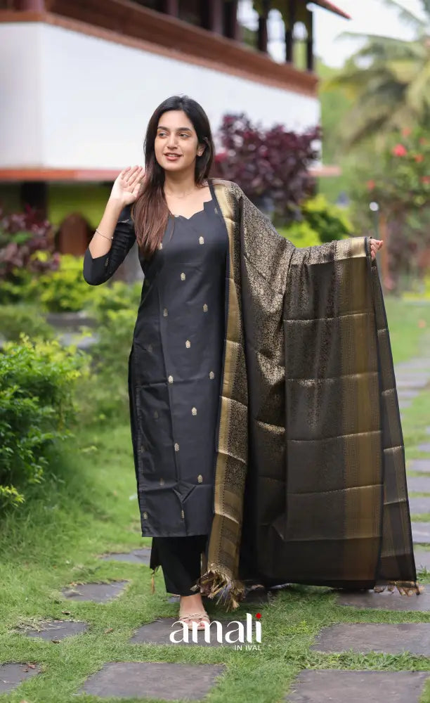 Sanvi Blended Silk Salwar - Black salwar