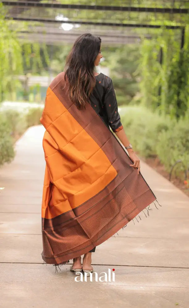 Sanvi Blended Silk Salwar - Black and Mustard salwar