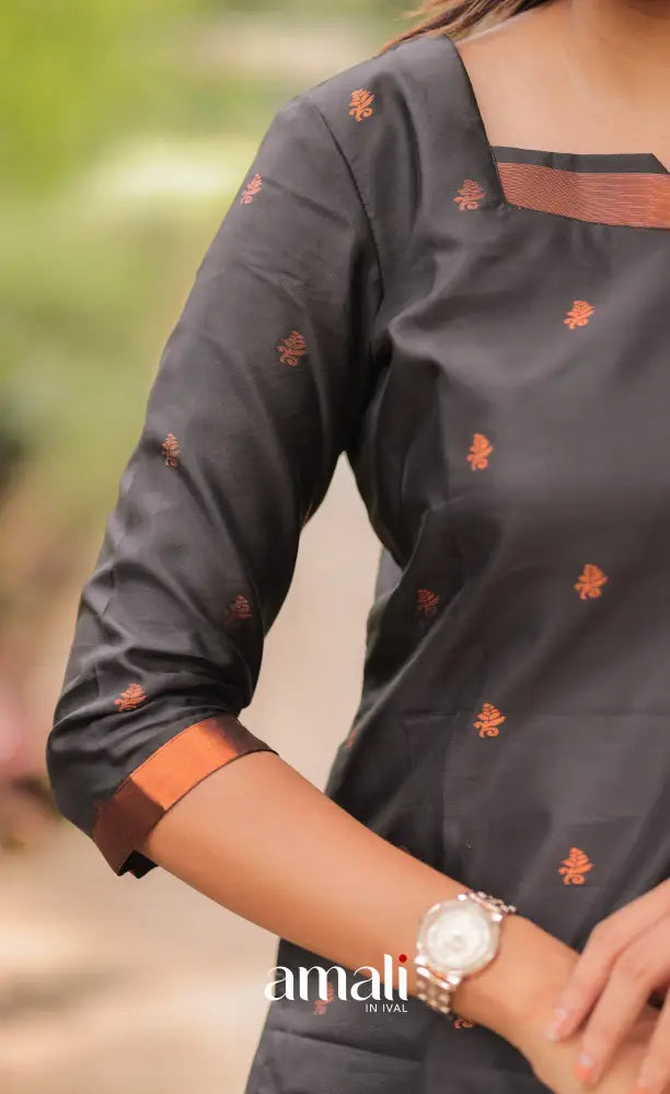 Sanvi Blended Silk Salwar - Black and Mustard salwar