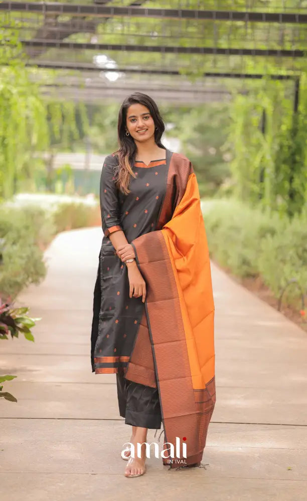 Sanvi Blended Silk Salwar - Black and Mustard salwar