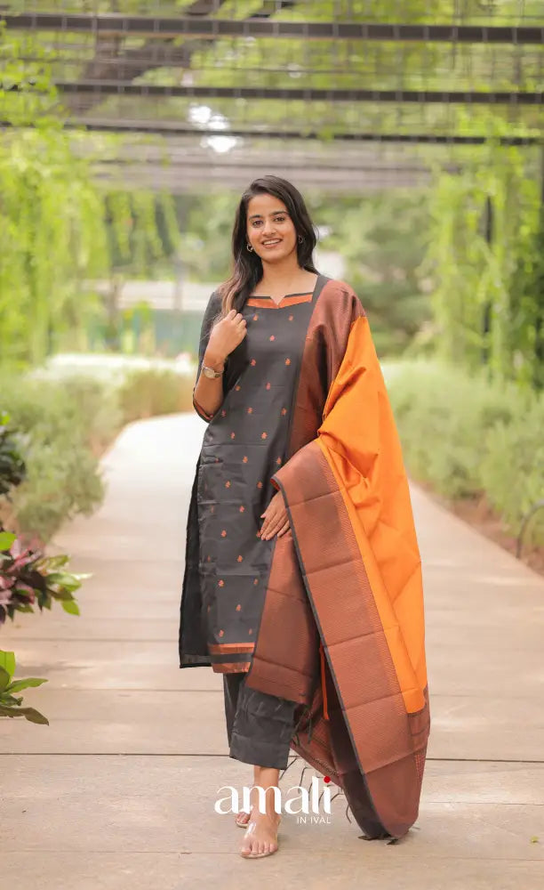 Sanvi Blended Silk Salwar - Black and Mustard salwar