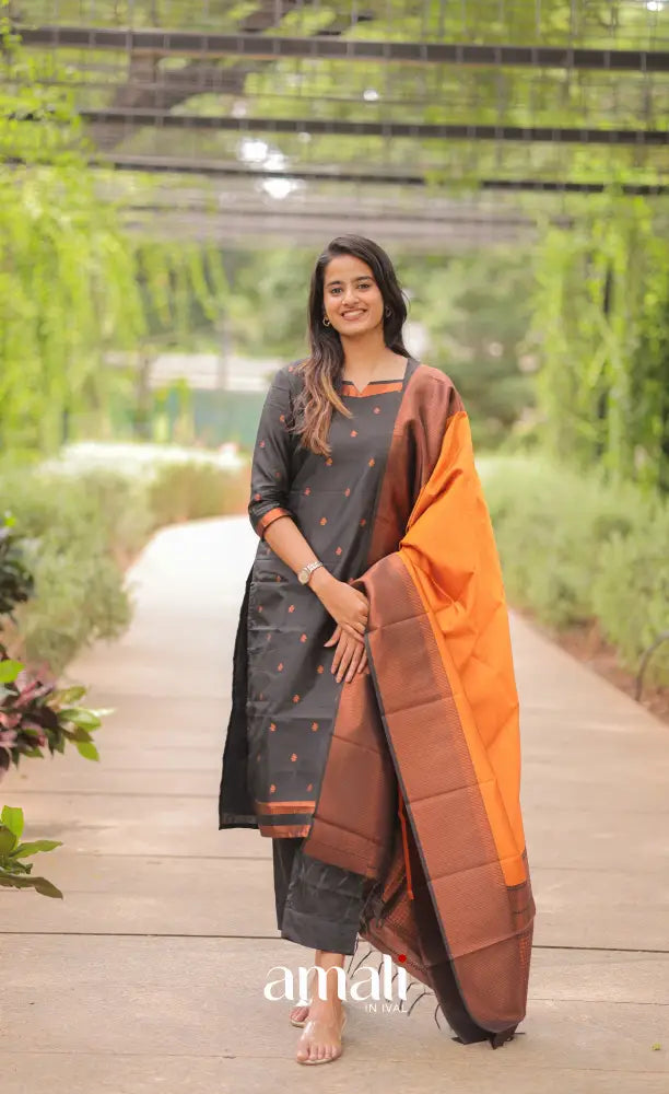 Sanvi Blended Silk Salwar - Black and Mustard salwar