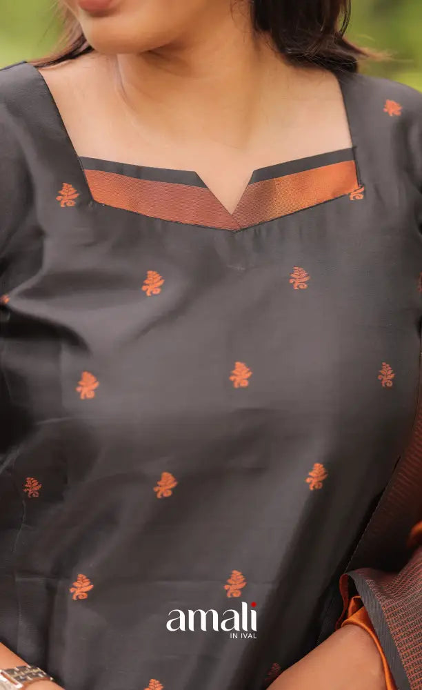 Sanvi Blended Silk Salwar - Black and Mustard salwar