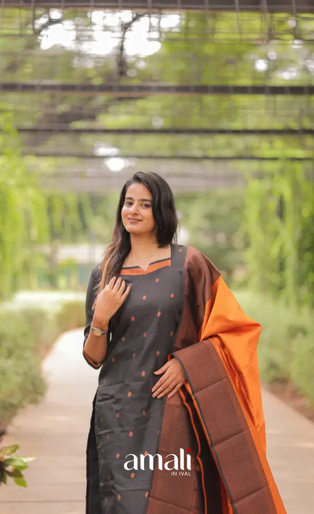 Sanvi Blended Silk Salwar - Black and Mustard salwar