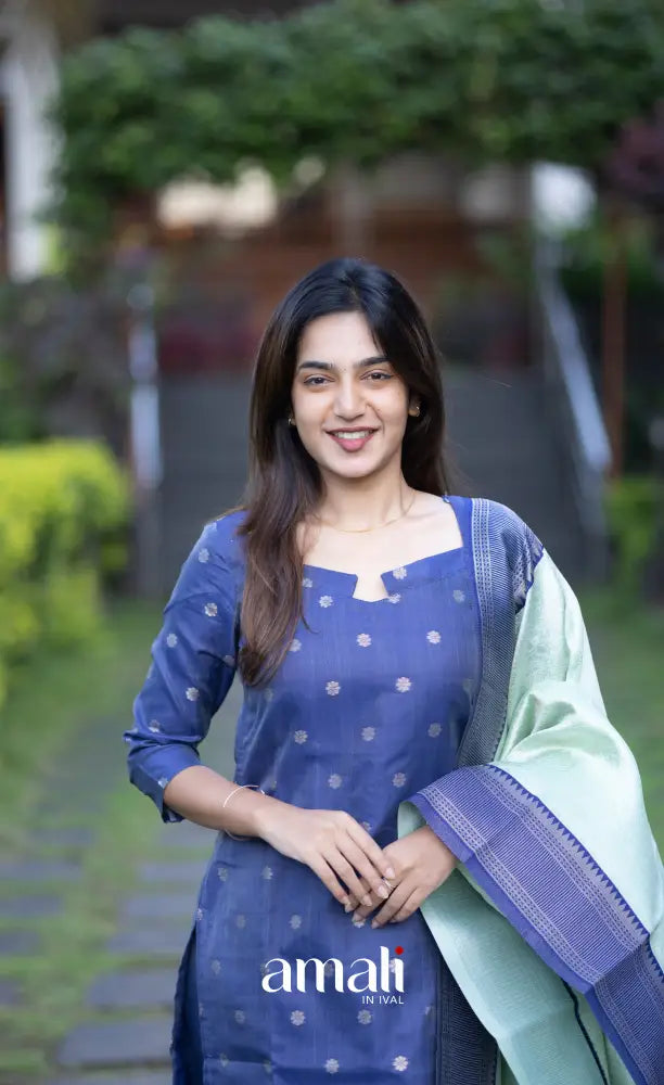 Sanvi Blended Silk Salwar Dark Blue and Light Blue salwar