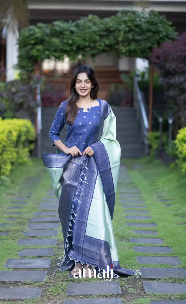 Sanvi Blended Silk Salwar Dark Blue and Light Blue salwar