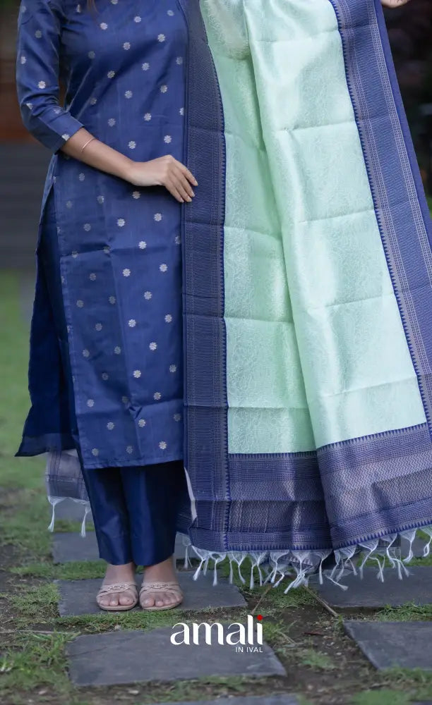 Sanvi Blended Silk Salwar Dark Blue and Light Blue salwar