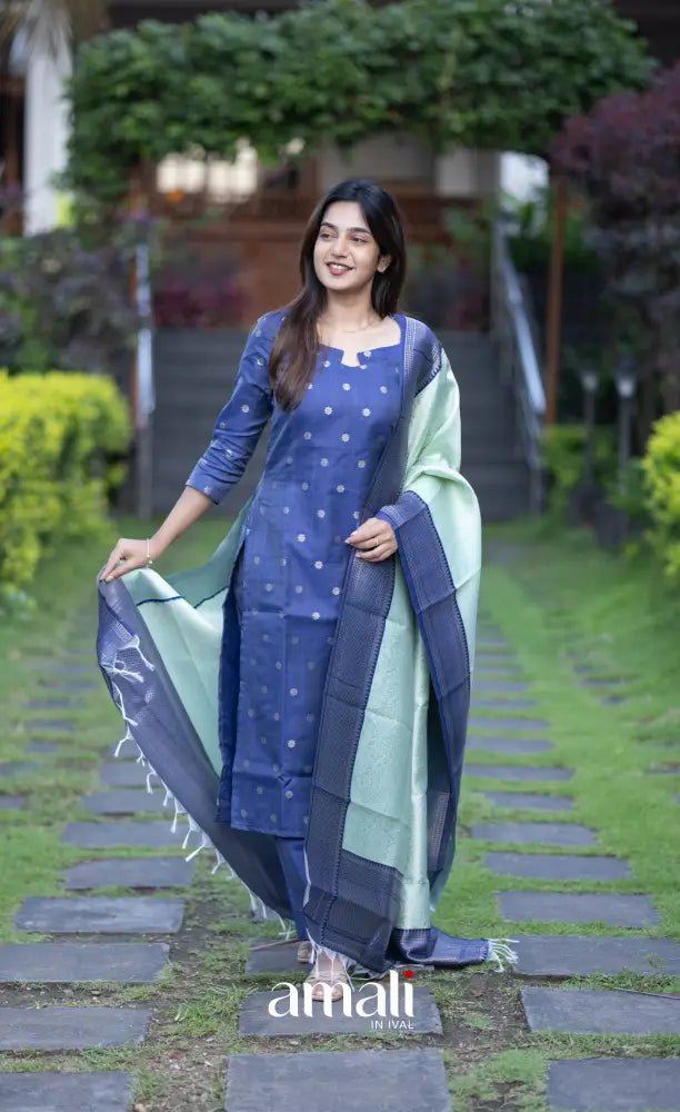 Sanvi Blended Silk Salwar Dark Blue and Light Blue salwar