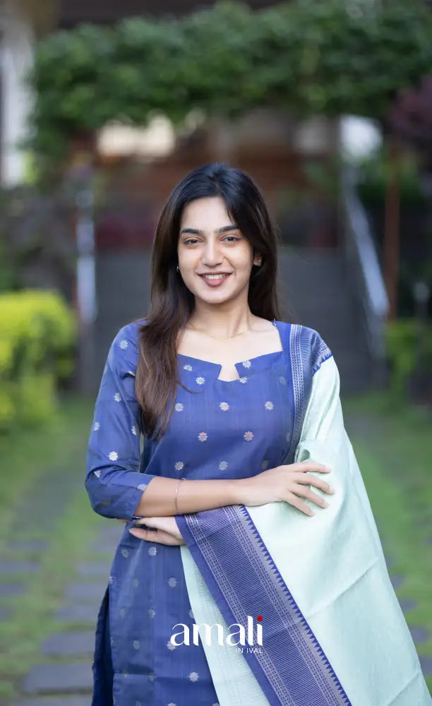 Sanvi Blended Silk Salwar Dark Blue and Light Blue salwar