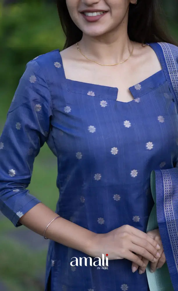 Sanvi Blended Silk Salwar Dark Blue and Light Blue salwar