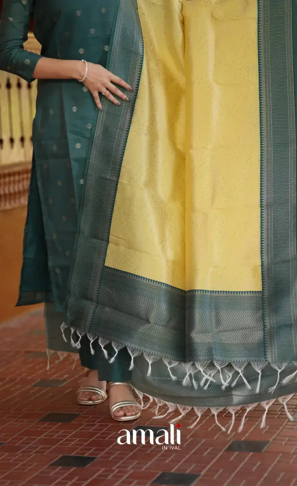Sanvi Blended Silk Salwar Dark Green and Yellow salwar