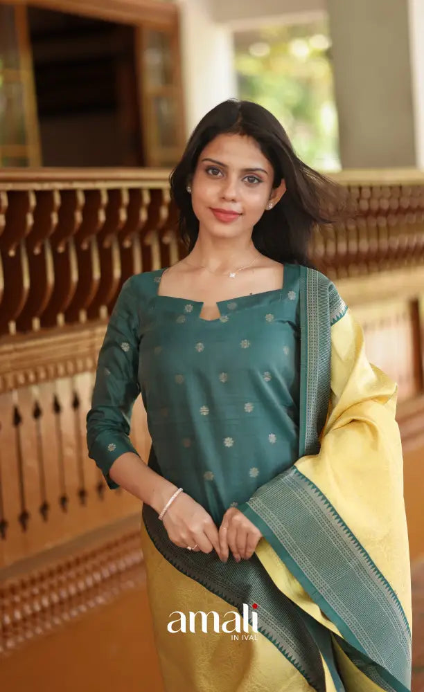 Sanvi Blended Silk Salwar Dark Green and Yellow salwar
