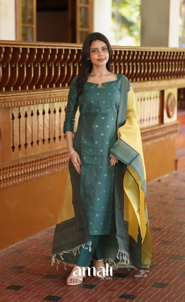 Sanvi Blended Silk Salwar Dark Green and Yellow salwar