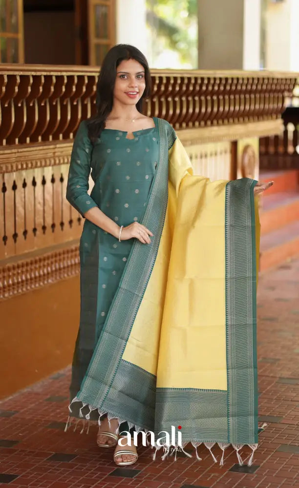 Sanvi Blended Silk Salwar Dark Green and Yellow salwar