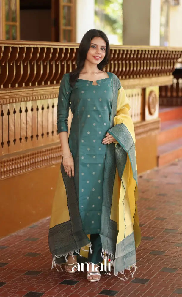 Sanvi Blended Silk Salwar Dark Green and Yellow salwar