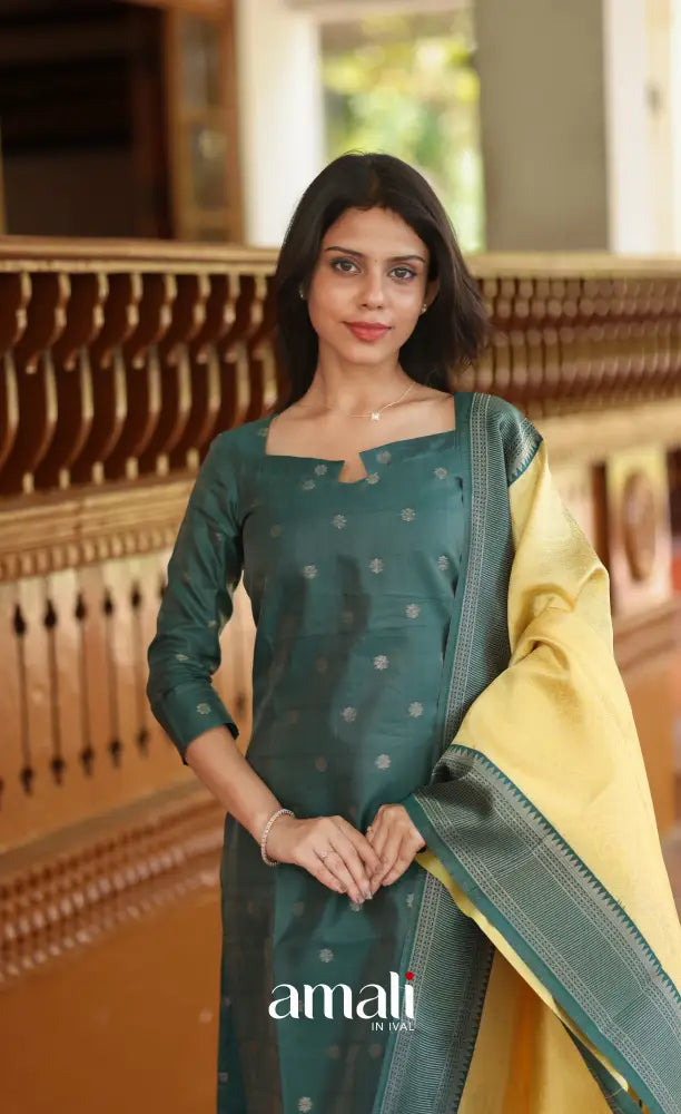 Sanvi Blended Silk Salwar Dark Green and Yellow salwar