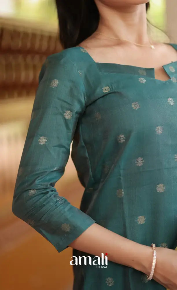 Sanvi Blended Silk Salwar Dark Green and Yellow salwar