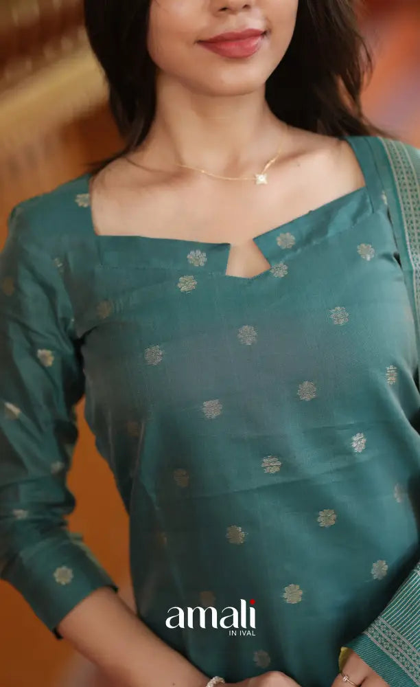 Sanvi Blended Silk Salwar Dark Green and Yellow salwar