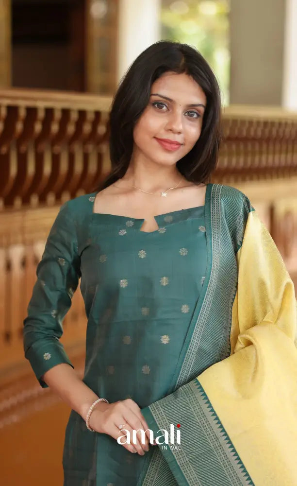 Sanvi Blended Silk Salwar Dark Green and Yellow salwar