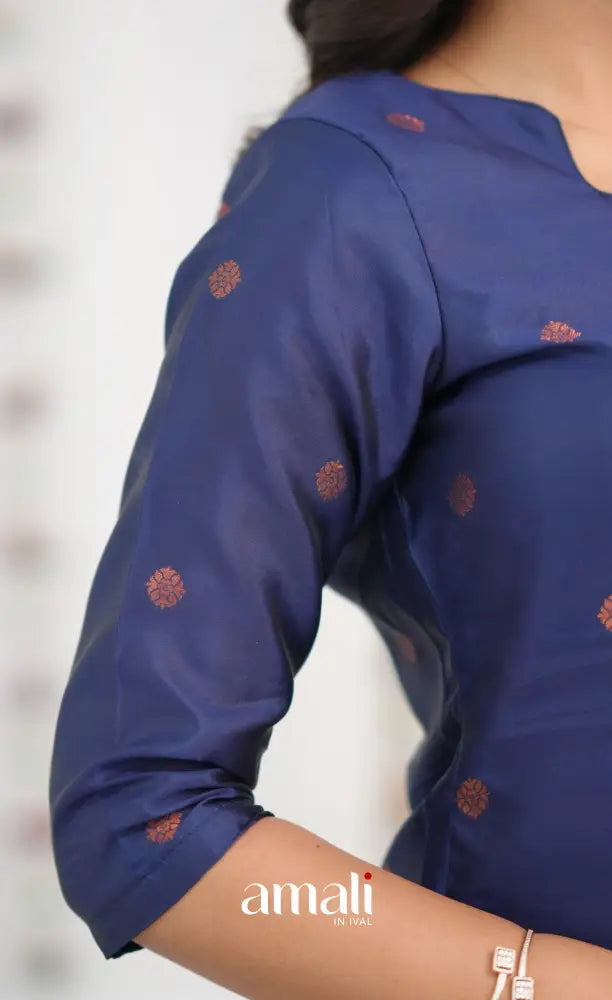 Sanvi Blended Silk Salwar - Dark Royal Blue and Cream - salwar