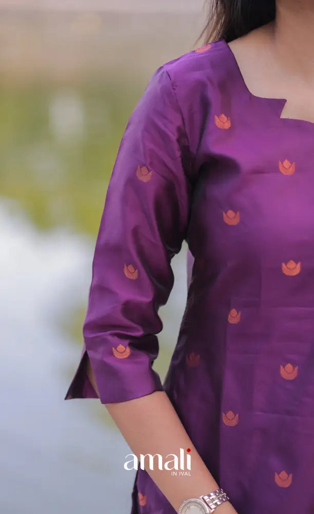 Sanvi Blended Silk Salwar - Deep Purple and Beige salwar