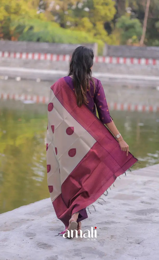 Sanvi Blended Silk Salwar - Deep Purple and Beige salwar