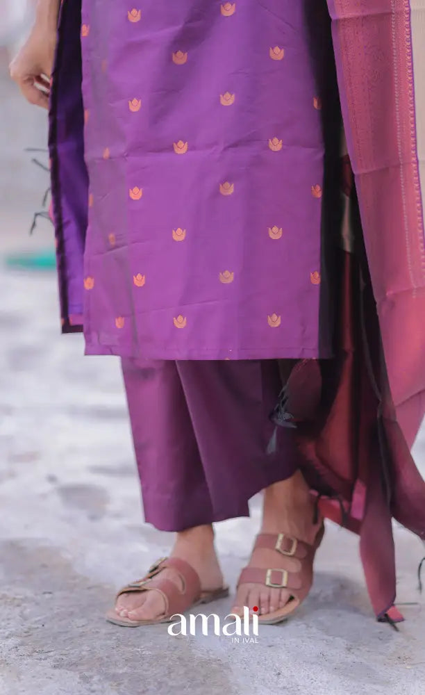 Sanvi Blended Silk Salwar - Deep Purple and Beige salwar