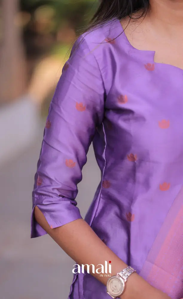 Sanvi Blended Silk Salwar - Lavender and salmon Pink salwar