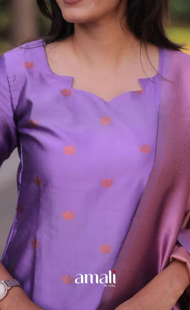 Sanvi Blended Silk Salwar - Lavender and salmon Pink salwar