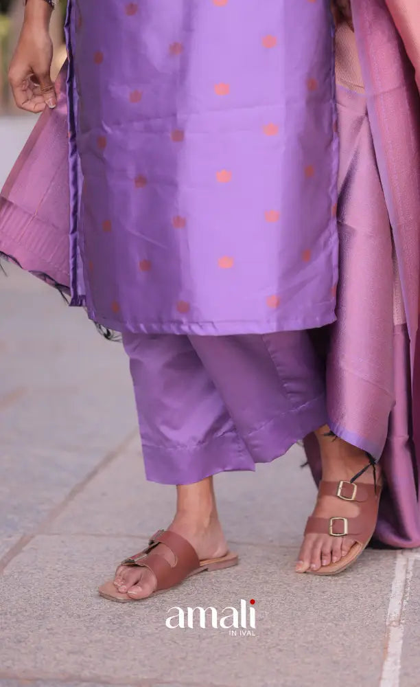 Sanvi Blended Silk Salwar - Lavender and salmon Pink salwar