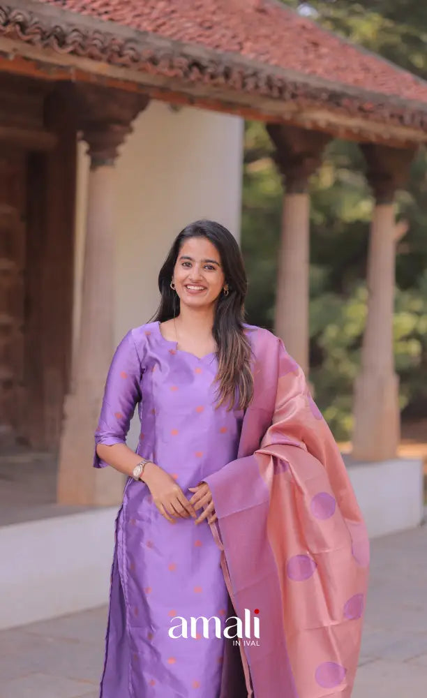 Sanvi Blended Silk Salwar - Lavender and salmon Pink salwar