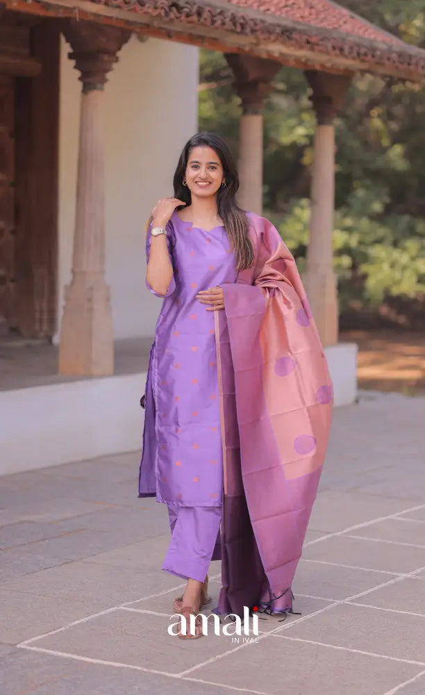 Sanvi Blended Silk Salwar - Lavender and salmon Pink salwar