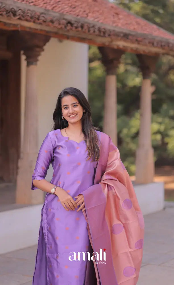 Sanvi Blended Silk Salwar - Lavender and salmon Pink salwar