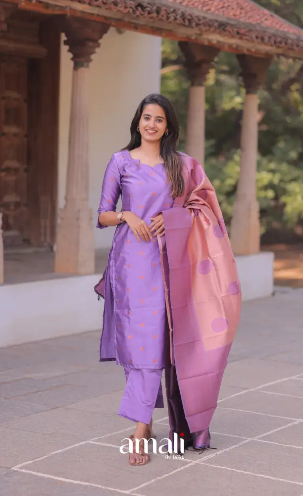 Sanvi Blended Silk Salwar - Lavender and salmon Pink salwar