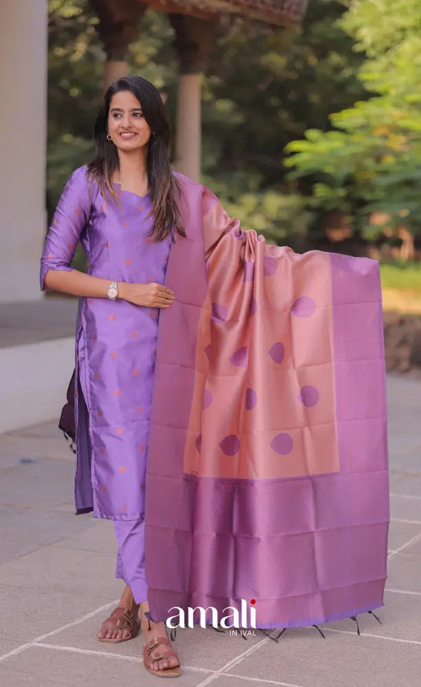 Sanvi Blended Silk Salwar - Lavender and salmon Pink salwar