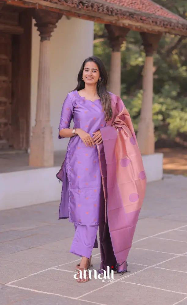 Sanvi Blended Silk Salwar - Lavender and salmon Pink salwar