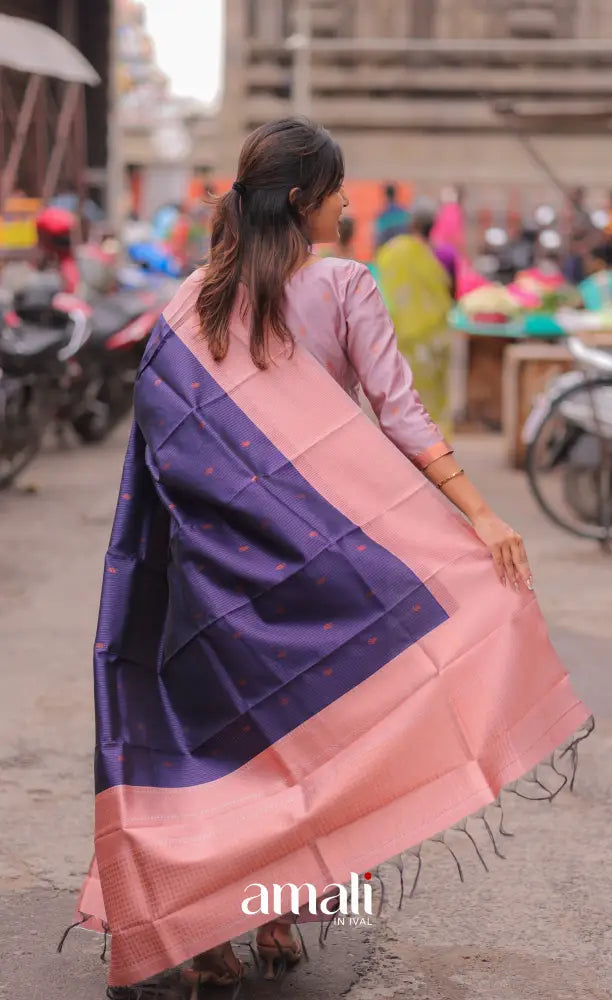 Sanvi Blended Silk Salwar - Light Pink and Navy Blue salwar