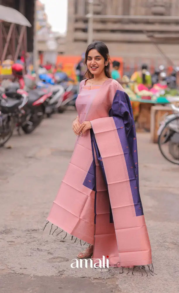Sanvi Blended Silk Salwar - Light Pink and Navy Blue salwar