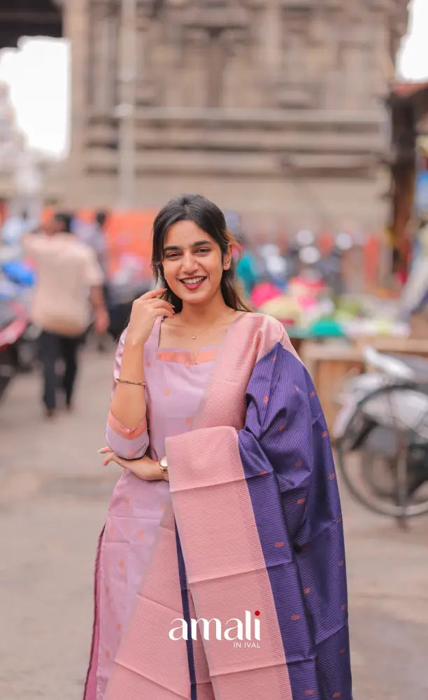Sanvi Blended Silk Salwar - Light Pink and Navy Blue salwar