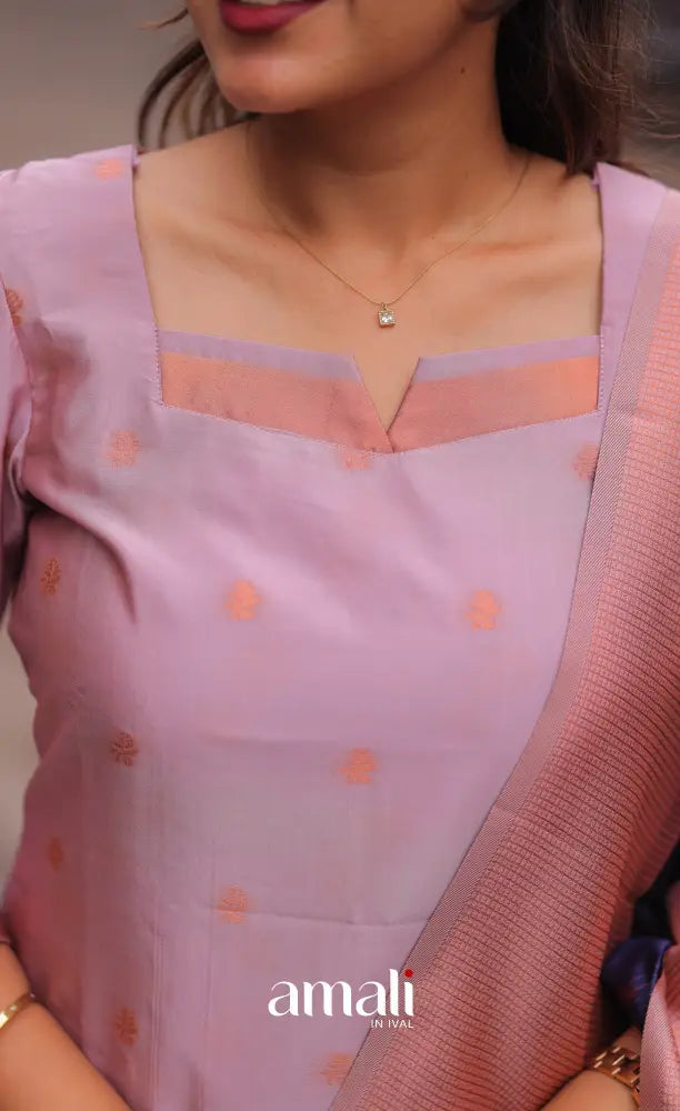 Sanvi Blended Silk Salwar - Light Pink and Navy Blue salwar