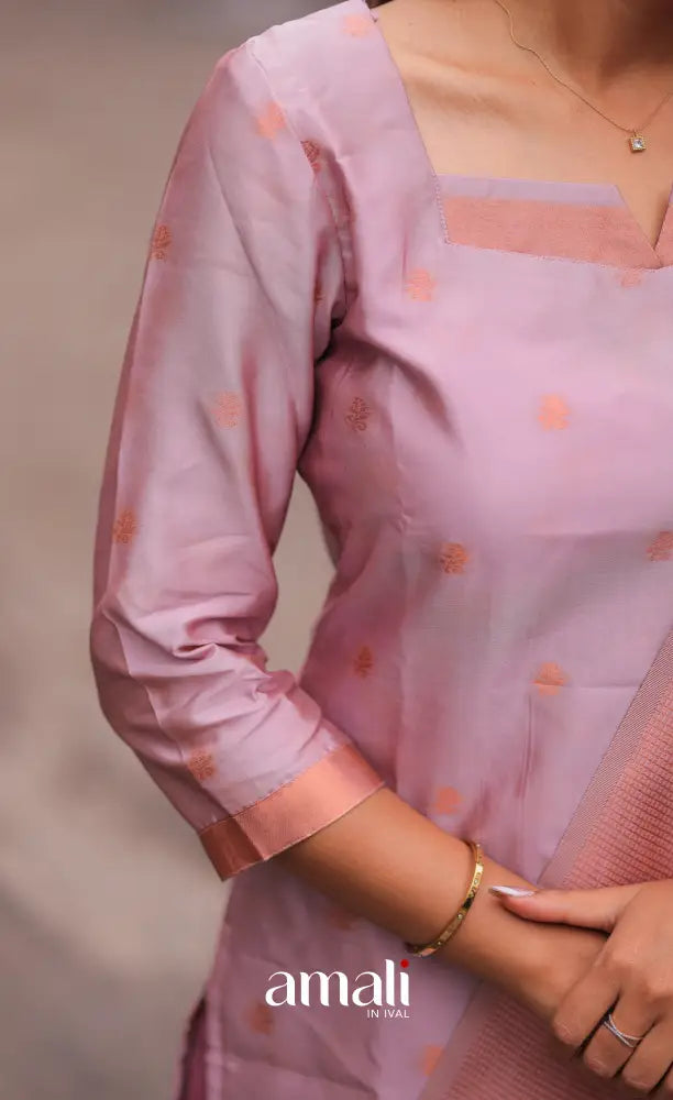 Sanvi Blended Silk Salwar - Light Pink and Navy Blue salwar