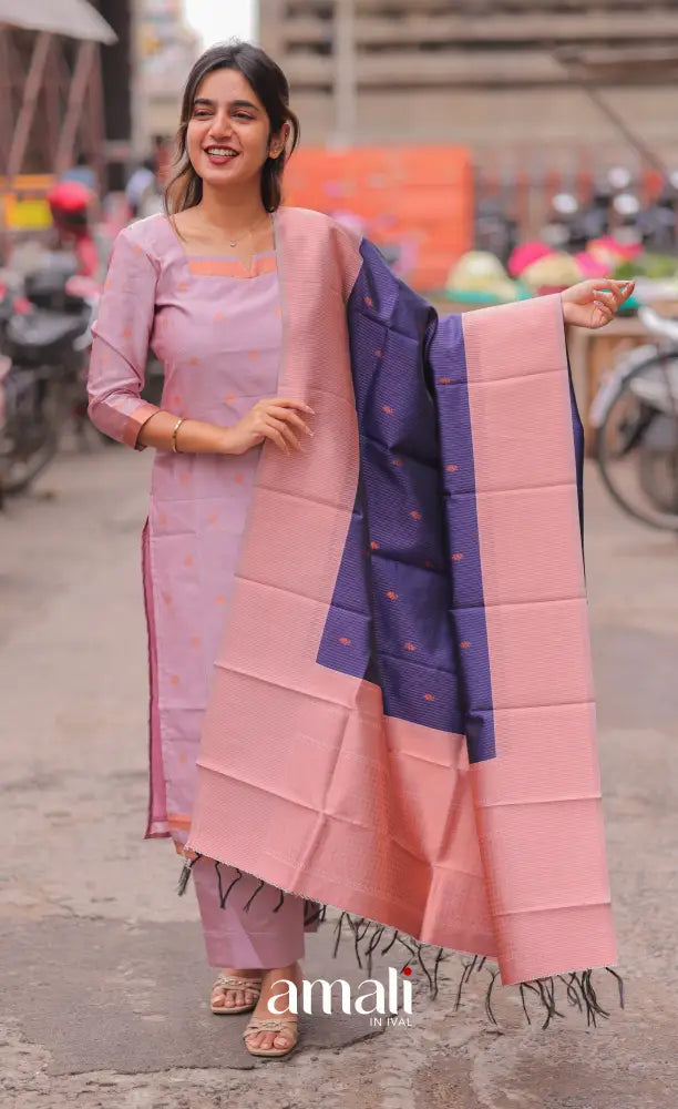 Sanvi Blended Silk Salwar - Light Pink and Navy Blue salwar