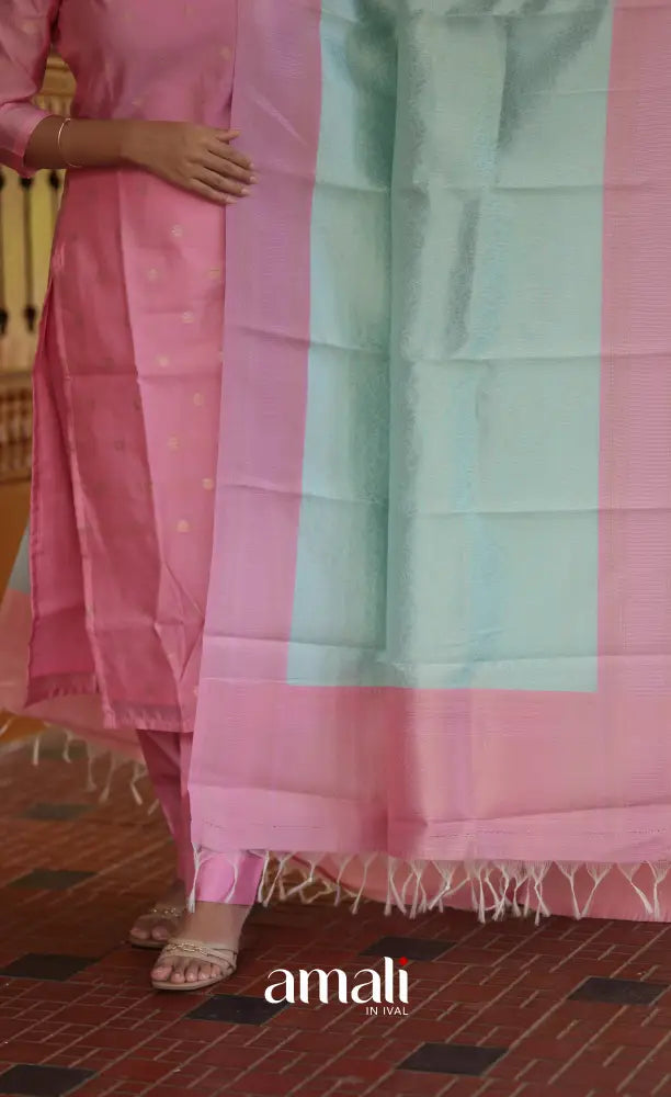 Sanvi Blended Silk Salwar Light Pink and Pastel Blue salwar