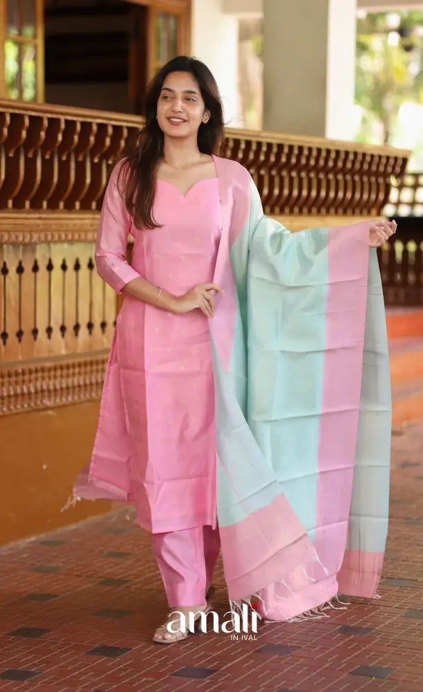 Sanvi Blended Silk Salwar Light Pink and Pastel Blue salwar