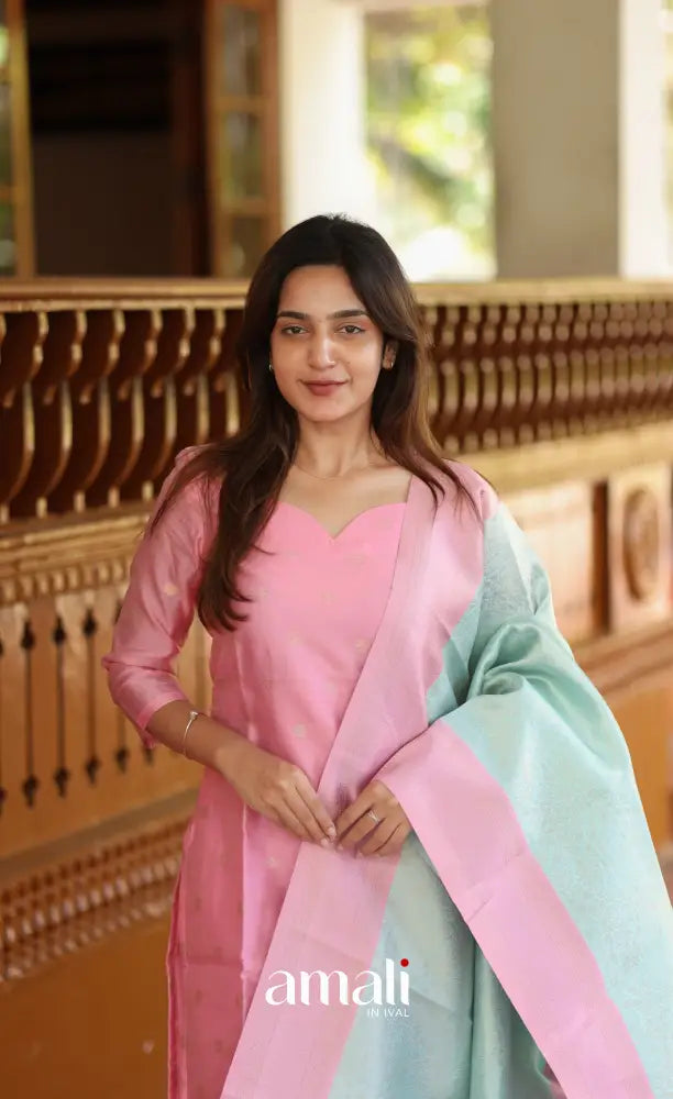 Sanvi Blended Silk Salwar Light Pink and Pastel Blue salwar