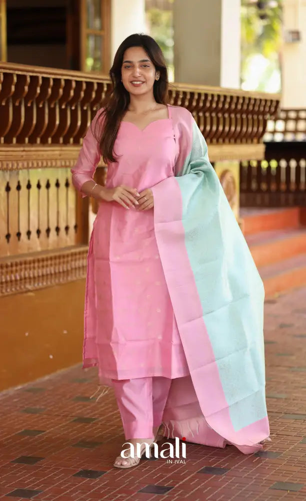 Sanvi Blended Silk Salwar Light Pink and Pastel Blue salwar