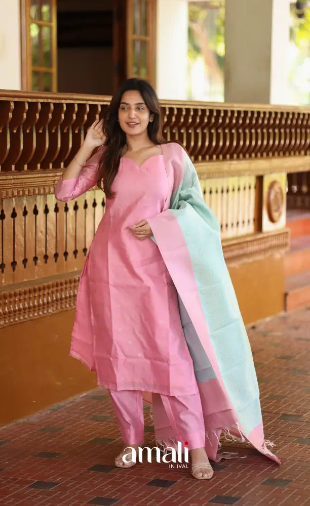 Sanvi Blended Silk Salwar Light Pink and Pastel Blue salwar