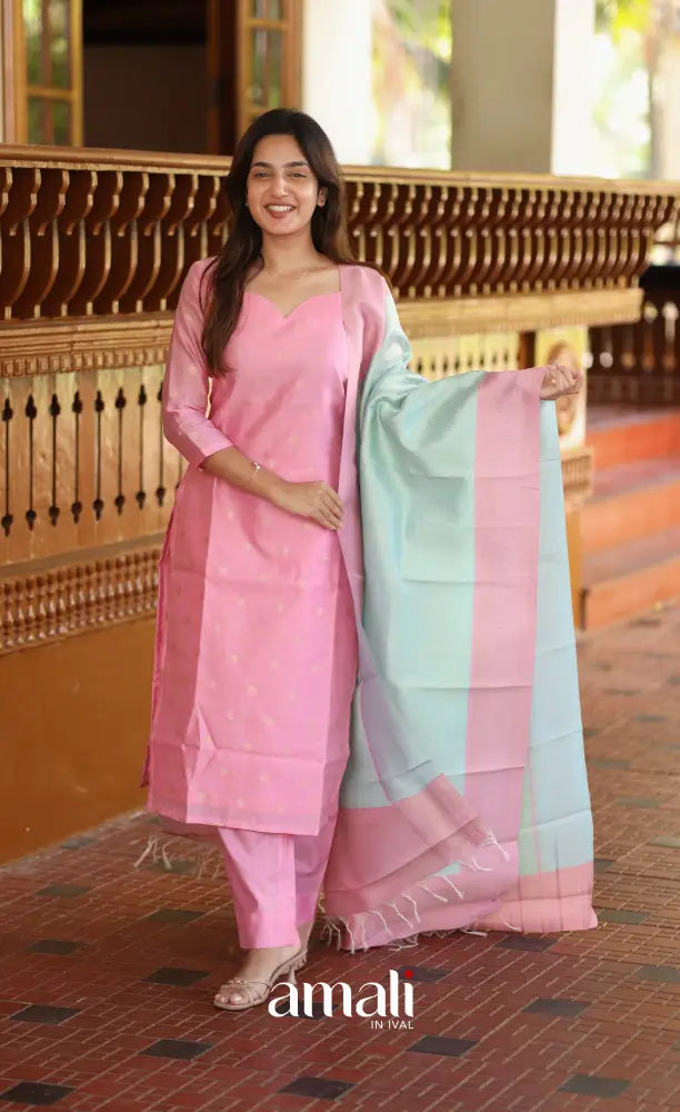 Sanvi Blended Silk Salwar Light Pink and Pastel Blue salwar
